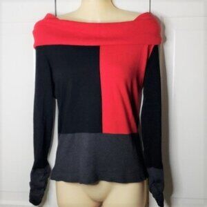 Premise Red Black Grey Color Block Cowl Neck Sweater Size XS